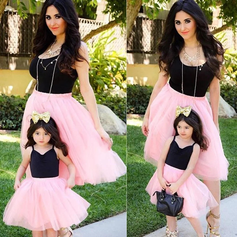 Pink Patchwork Mesh Princess Dress for Mother and Daughter Matching Outfits image 3