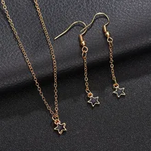 

Concise Cool Black Star Pendant Women Fashion Necklace Earrings Sets Trendy Style Great Party Jewelry Set For Women Girls