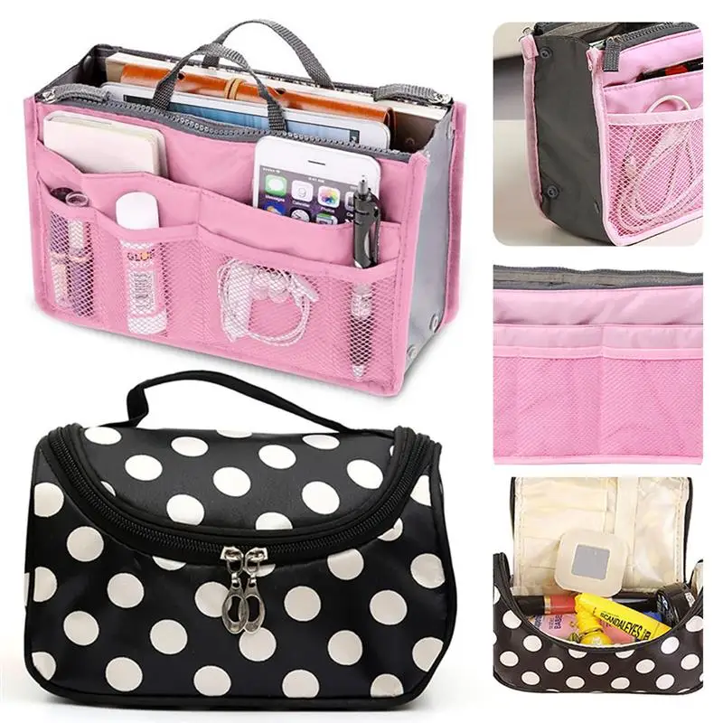 

2PCS Beauty Dots Pattern Makeup Handbag Travel Storage Bag Cosmetic Bag For Women Girls Large Capacity Toiletry Organizer Bags