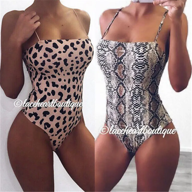 

Sexy Leopard Print Turtleneck Skinny One Piece Bodysuits Women 2019 Summer Sling Sleeveless Bodycon Snake Sheer Jumpsuits Ladies