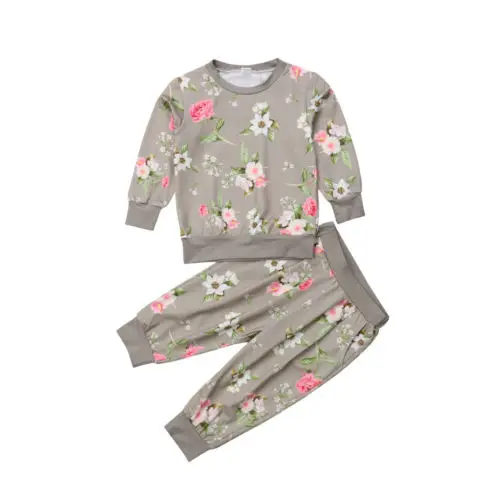 UK/хлопковая одежда для маленьких девочек 2-7 лет, футболка, топ, штаны, комплект одежды, спортивный костюм