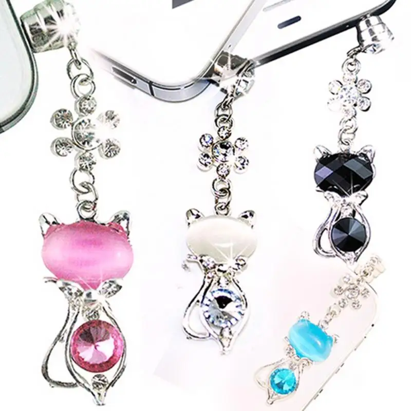 

Rhinestone Cat Anti-dust Headphones Dustproof Plug For Iphone For Samsung And Universal Mobile Phone Earphone 3.5mm Dust Plug