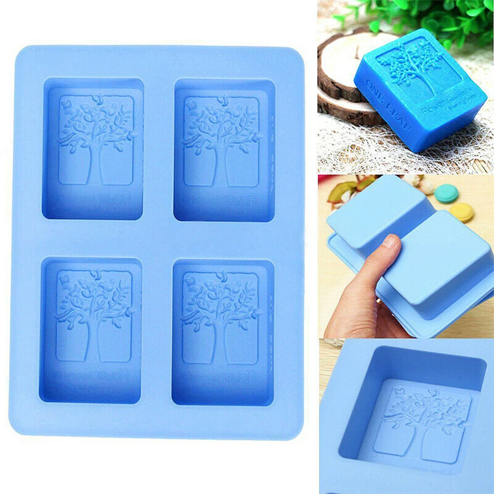 Happy Tree Silicone Molds For Soap Making 4 Hole DIY Cake Ice Cream Handmade Mould Random Colors | Дом и сад