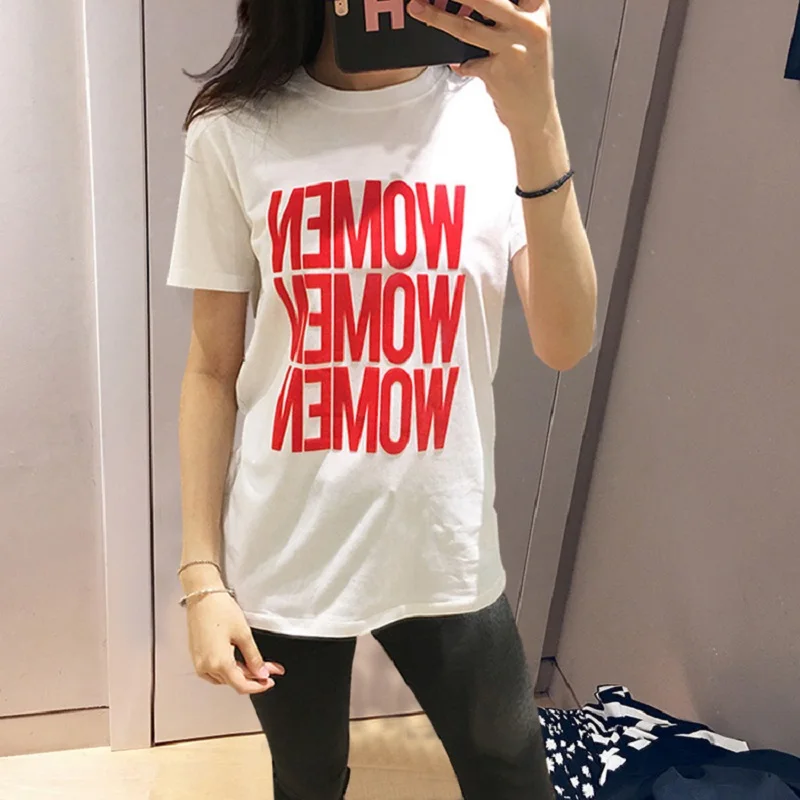 Женская свободная футболка с коротким рукавом Harajuku Повседневная белая буквенным