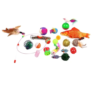 

20Pcs/Set Pet Cats Sisal Toys Set Interactive Funny Kittens Toys Cat Teaser Wand Feather Balls Sisal Balls Catnip Toys