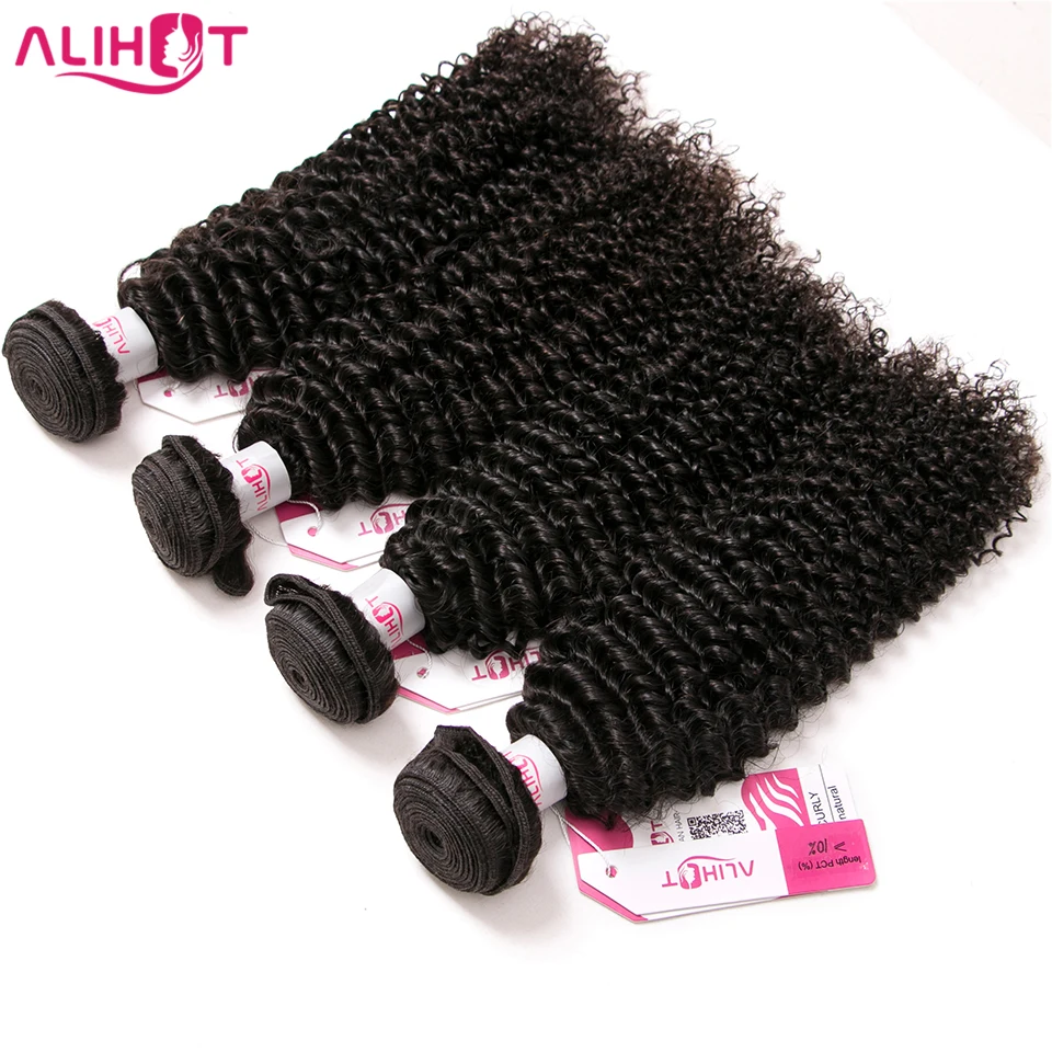 Ali Hot Kinky Curly Hair 4 pc Natural Color 8-28 inch Malaysia Hair Weave Bundles Non Remy Human Hair Free Shipping