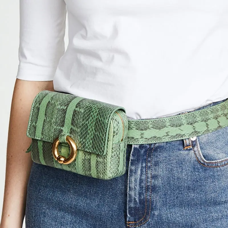 Модные из искусственной кожи Fanny Pack для женщин змеиной поясные сумки черный