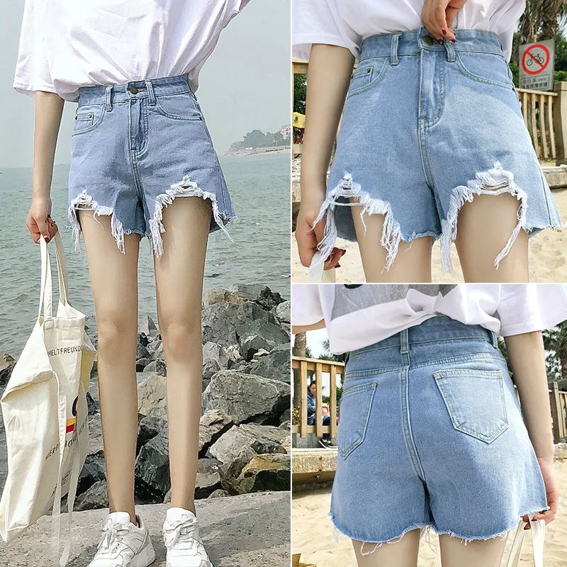 Harajuku Denim Shorts For Women 2019 Summer High Waist Ripped Hole Shorts With Tassel Pockets Mini Short Jeans Harajuku Denim Shorts For Women 2019 Summer High Waist Ripped Hole Shorts With Tassel Pockets Mini Short Jeans