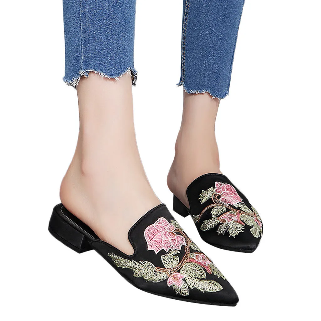 

Women Shoes Casual Ladies Pointed Toe Embroidery Floral Flat Heel Loafers Single Zapatillas Mujer Casual Plataforma Shoes #78