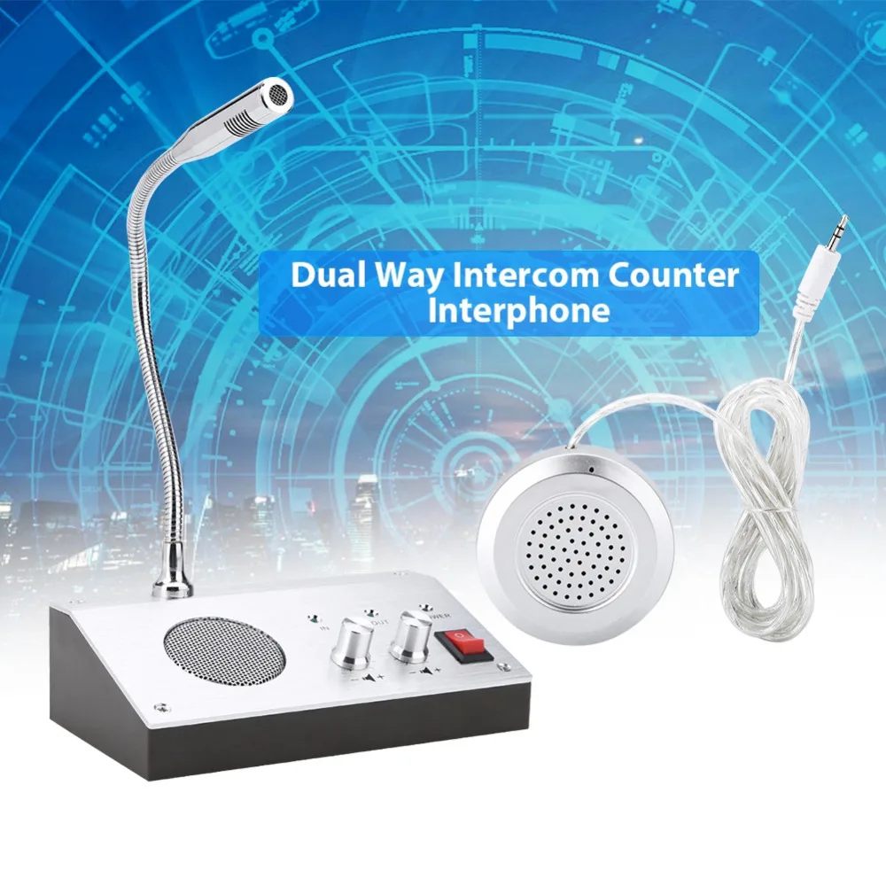 

DC12V 100-240V Dual Way Voice Microphone Mic Speaker Intercom Window Counter Interphone for Security Company US plug Hot Sale