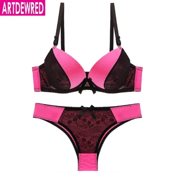

Deep V Sexy Big Size Push up Bra set Floral Lace Women Underwear Set Bra and Panties Sets