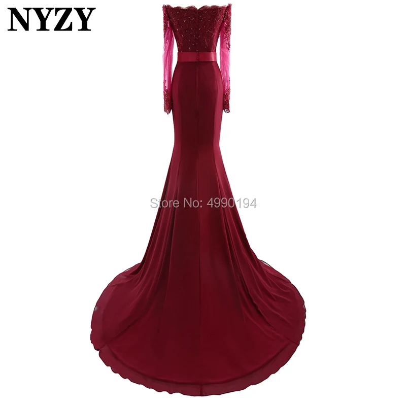 NYZY E71 бордовый шифон Кружева Аппликации платье-Русалка с длинным рукавом Обручение платье Вечерние арабское вечернее платье халат вечер Дубай