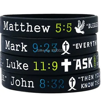 

100pc Christ Jesus Bible Verse Matthew Mark Luke John silicone wristband bracelet for Christian Religious Gifts