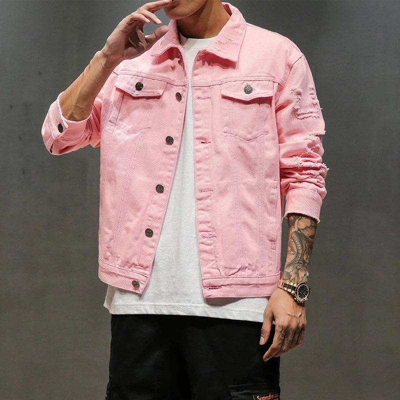 

Men's Jacket 2019 Spring New Casual Black Pink Large Size M-5XL Denim Jacket Loose Personality Youth Spirit Vitality Solid Color