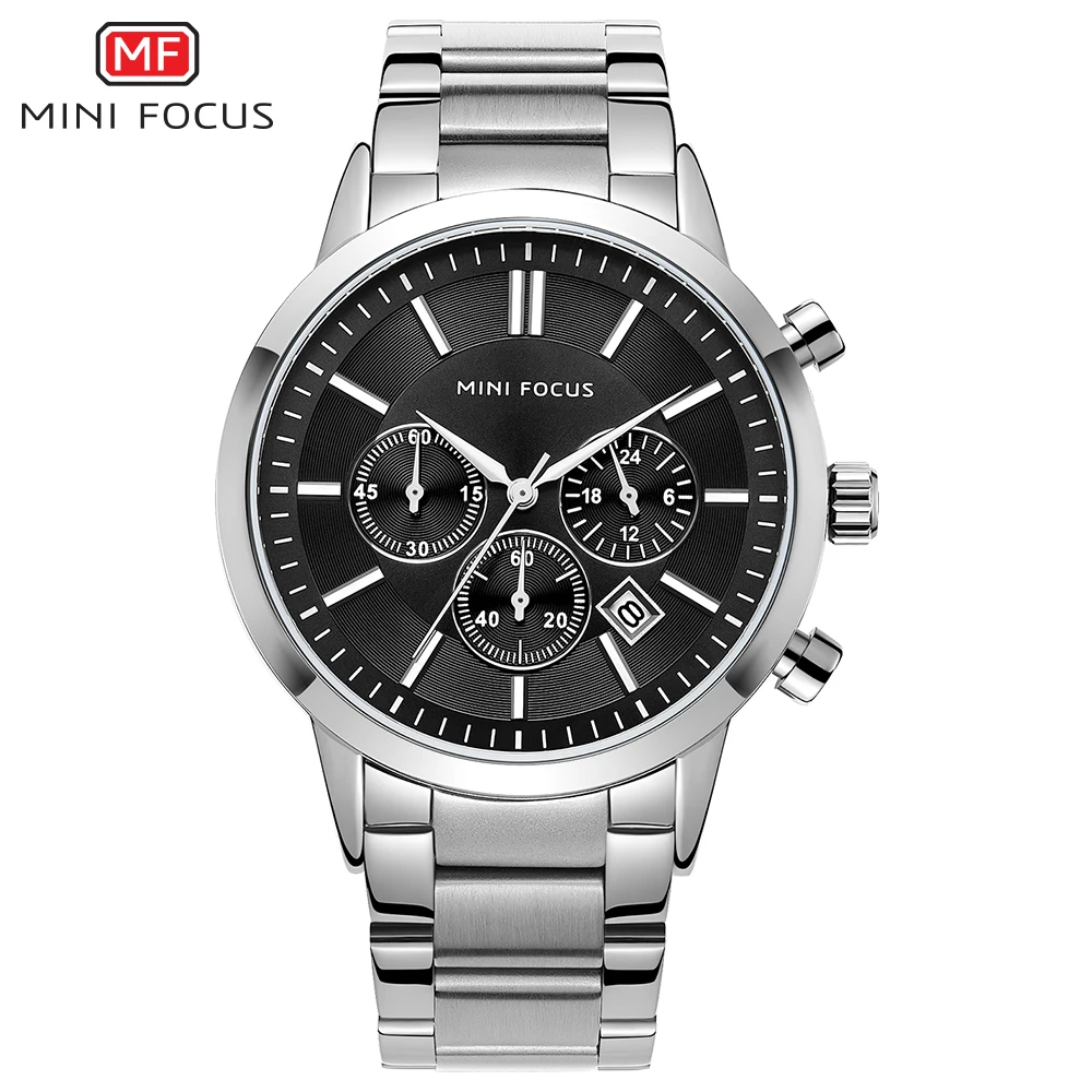 

MINI FOCUS 2019 Dress Mens Watches Top Brand Luxury 3 Sub-dial 6 Hands Date Display Fashion Stainless Steel Strap Wristwatch