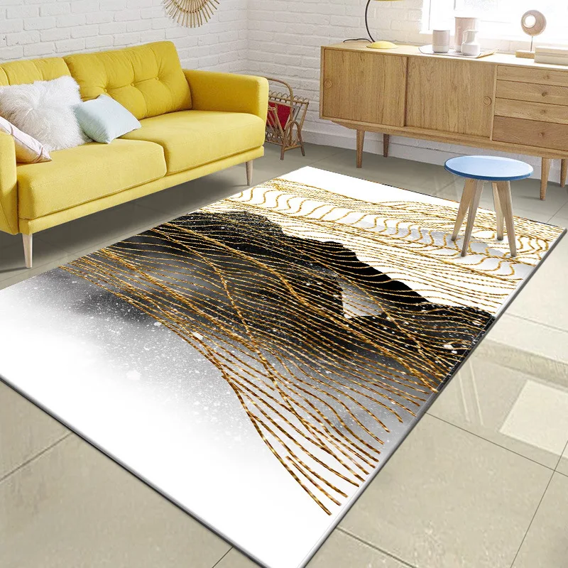 

DeMissir Abstract Ink Painting Golden Color Curves Printed Carpets Rugs For Home Living Room Bedroom Floor Door Mat Alfombra