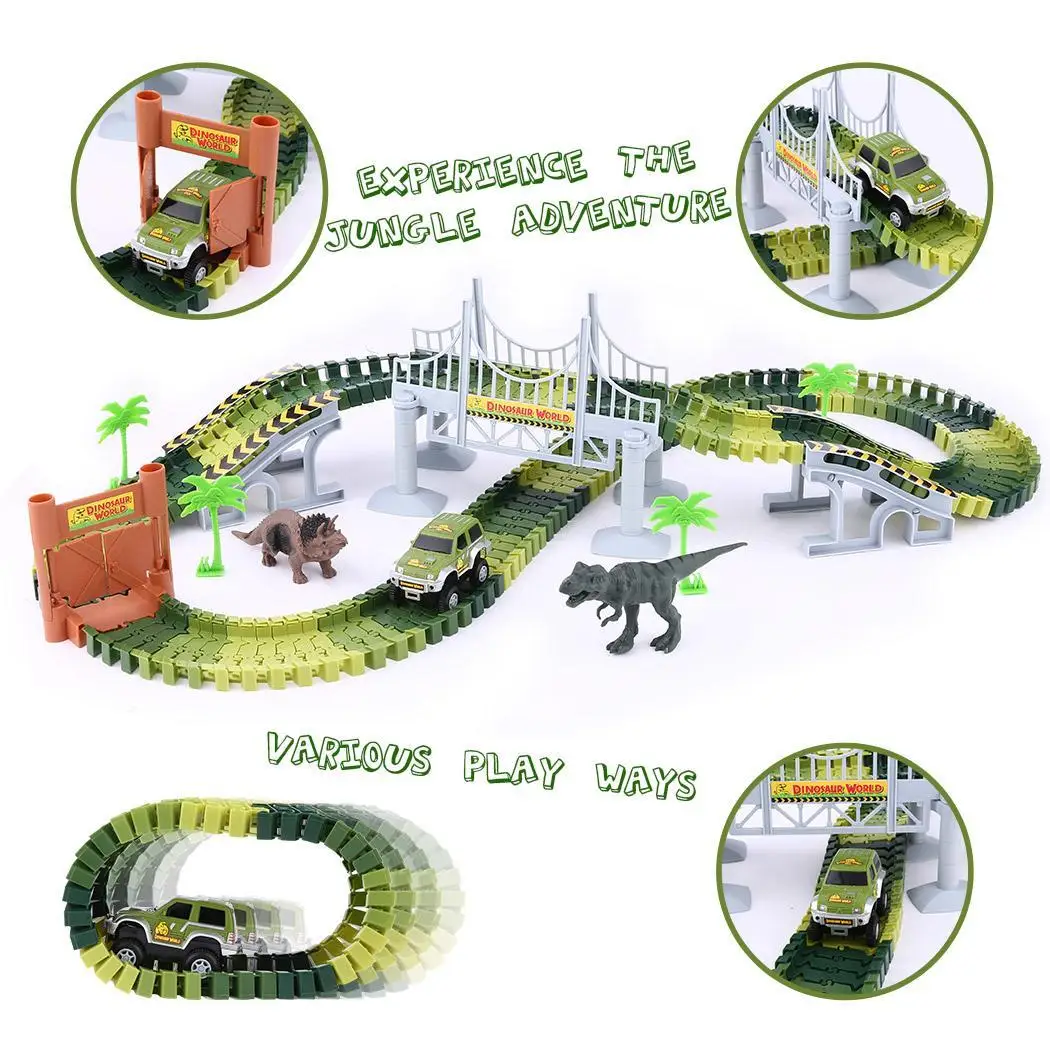 Мир динозавров мост создать дорогу 142 шт. Гибкая Коробка трек Playset с игрушкой
