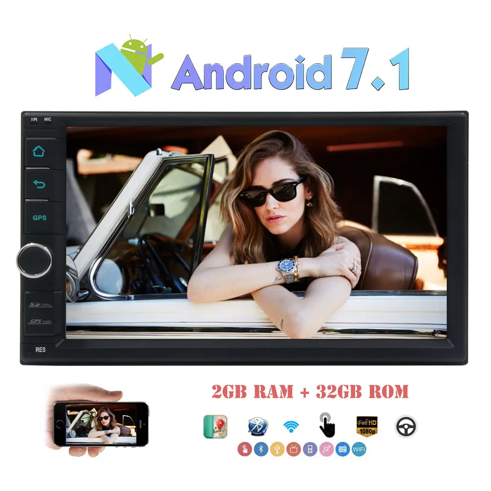 Sale Android 7.1 Naugat 2 gb 32 gb Auto Radio 2din Universal Car GPS Radio di Navigazione doppio din Stereo touchscreen Navigation 4