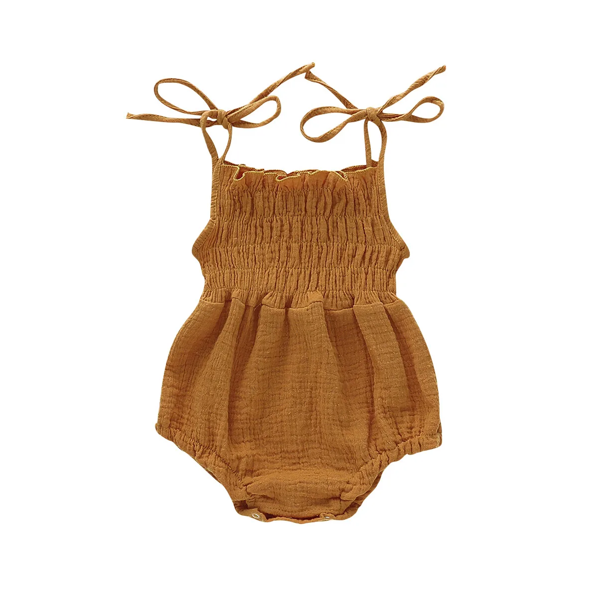

Sweet Newborn Infant Baby Girls Solid Sling Bodysuit Ruffle Bandage Loose Fashion Casual Outfit Lovely Baby Summer Clothing