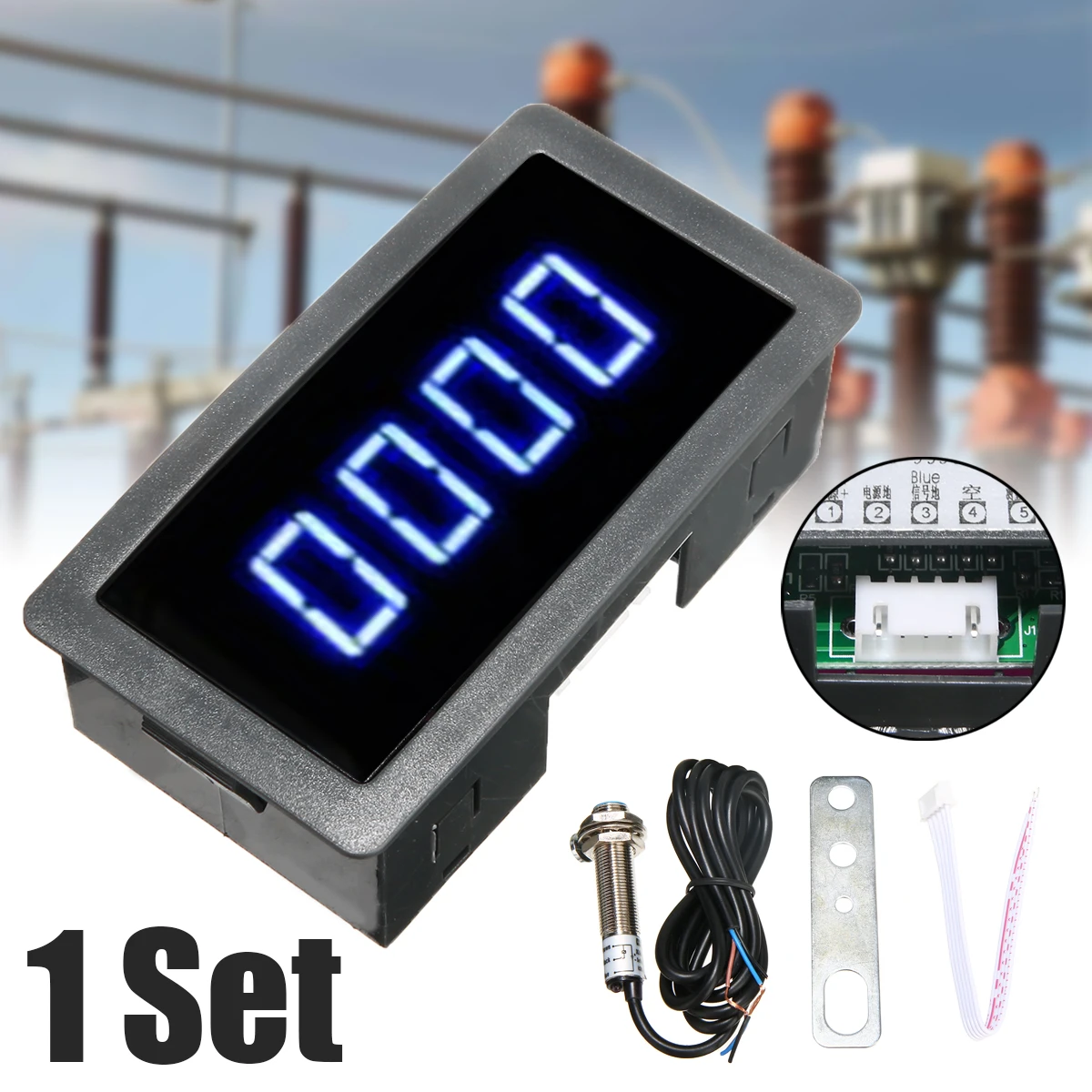 

Universal 1set DC8-24V 30mA 4 Digital LED Blue Display Tachometer RPM Speed Meter + Hall Proximity Switch Sensor NPN