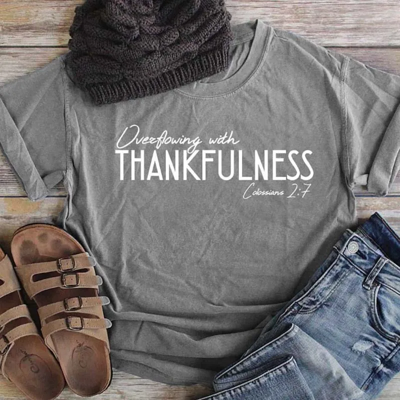 Переливающаяся с благодарностью христианская футболка Женская Осенняя рубашка на День Благодарения женские благодарные рубашки Библейская футболка со слоганом Топы