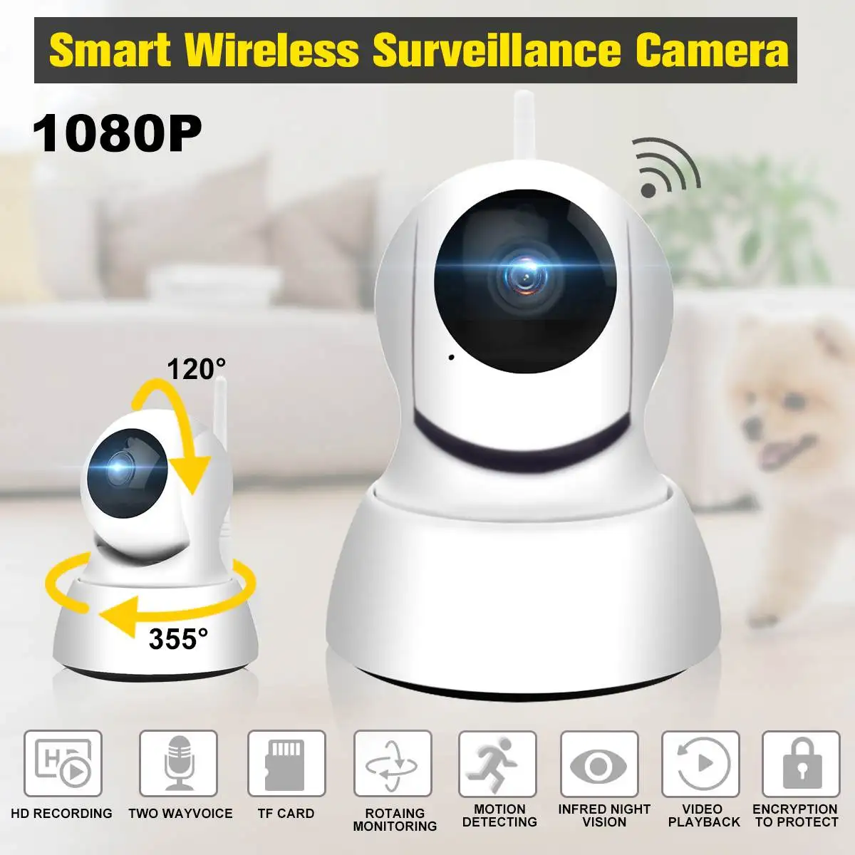 

HD 1080P Indoor Network Surveillance Camera Smart Wireless Wifi Mobile Phone Remote Home Monitor Support 8G-64GTF Card Storage