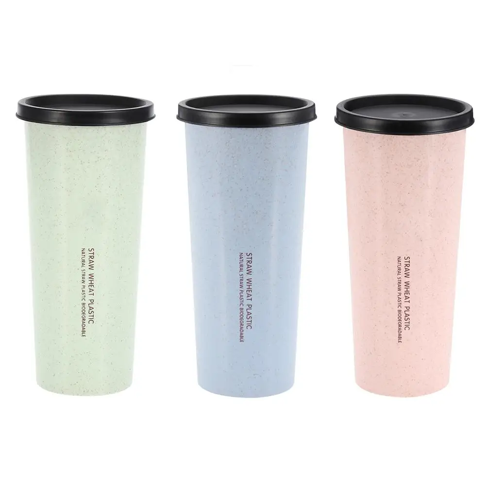 

470 ml Portable Wheat Straw Water Cup with Straw Multi-Functional Double Lid Cola Coffee Mug Travel Outdoor Camping Drinkware