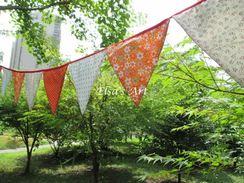 12 флагов-2,9 м хлопок ткань для флажков оранжевый вечерние украшения день рождения, детский душ декоративный баннер