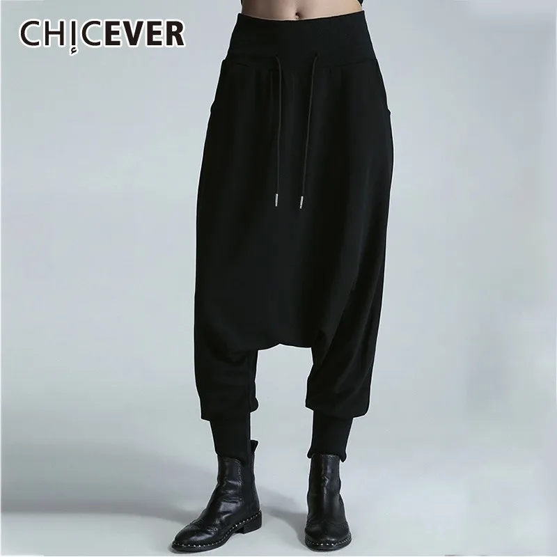 Брюки шаровары CHICEVER с эластичной резинкой на талии и завязками свободные