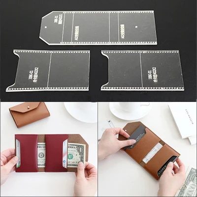 

transparent Template Kit Leather Craft Acrylic Card Holder Wallet Purse Pattern Stencil Template Tool Set 10.5*7*1.2cm