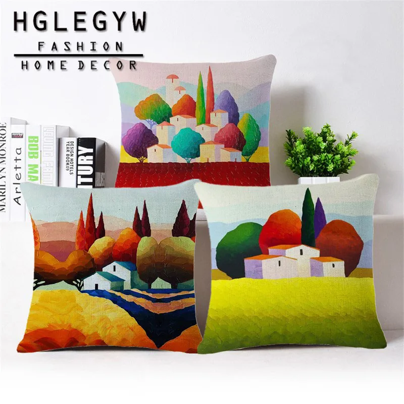 

Abstract Colorful Geometry Rural Throw Pillowcase Cotton Linen Printed 45*45 Pillow Covers Office Home Sofa Waist Cushion Cover
