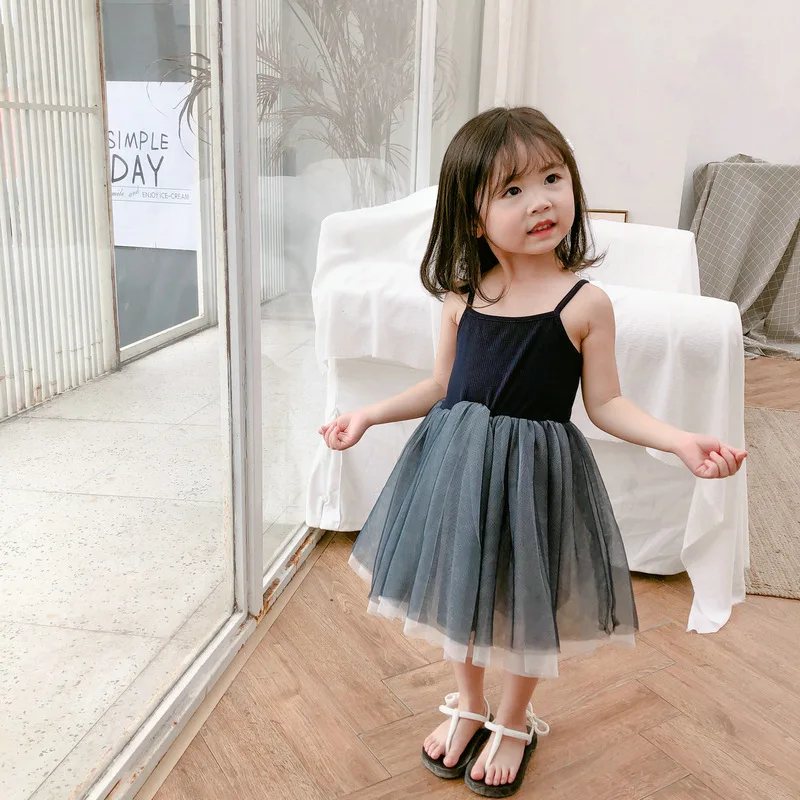 

2019 Korean of children's clothing girl summer hundred knitting sling mesh yarn dress a hair baby girl Christmas Dress