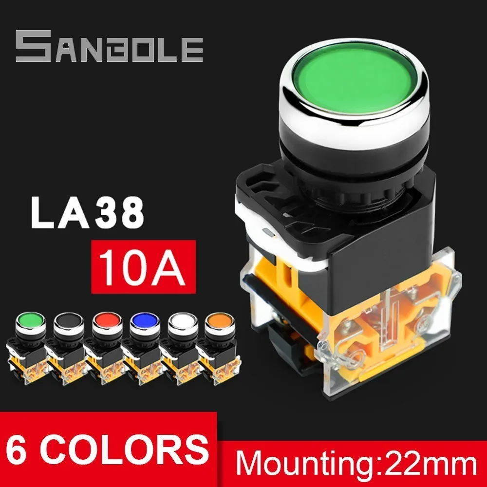 

(5PCS) LA38-11BN Push Button Switch Power Supply Start-up Stop Self-locking/Reset Point Action Flat Knob BNZS Switches 22mm