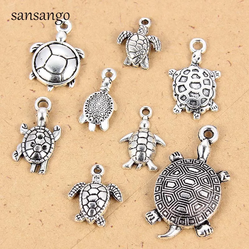 

Mixed 16Pcs/set Alloy Sea Animal Turtle Tortoise Antique Silver Pendant Charms Jewelry Accessories For Making Women Necklace
