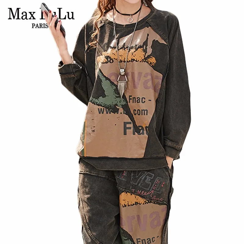 Max LuLu 2019 весенний Модный корейский спортивный костюм женские топы и брюки