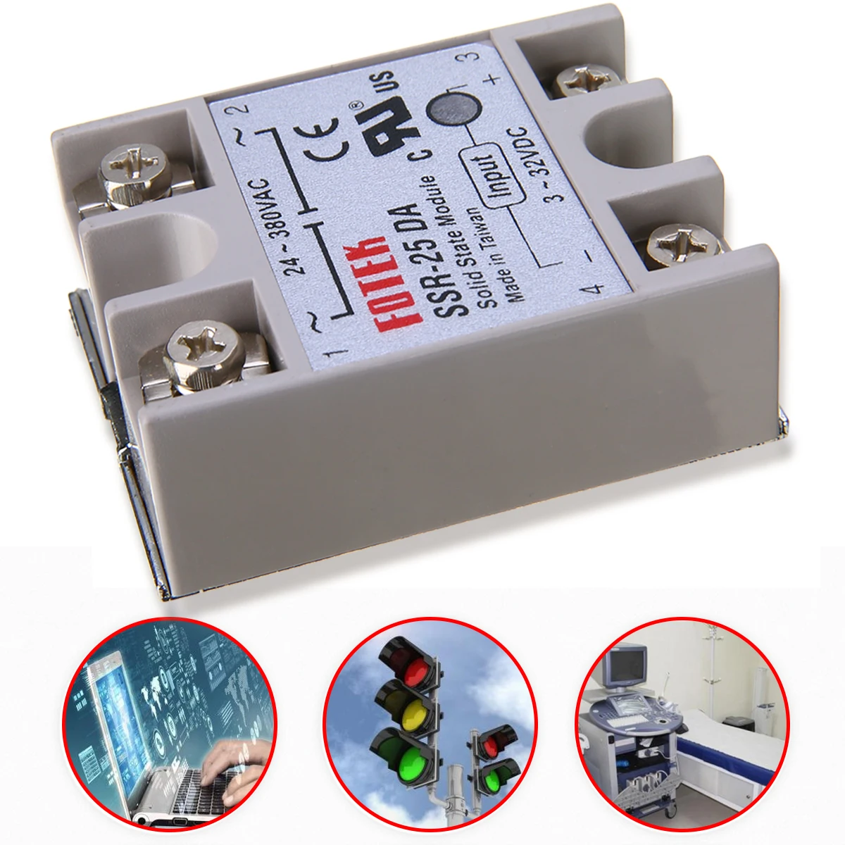 Output 24V-380V 25A SSR-25 DA Solid State Relay For PID Temperature Controller D 