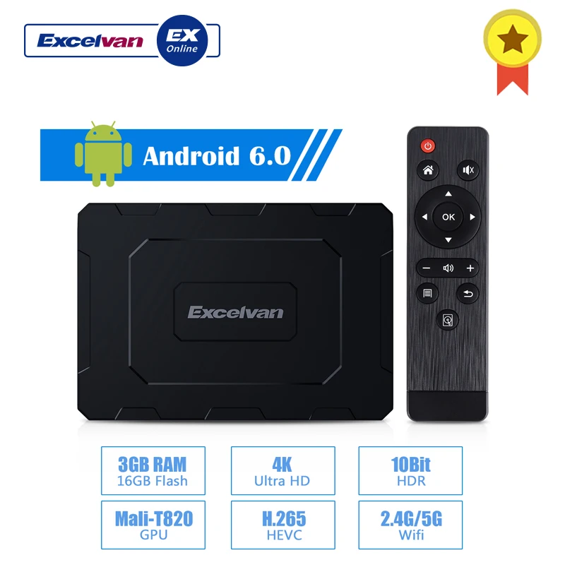 

Excelvan EX - T2 Android 6.0 TV Box 3GB +16GB Amlogic S912 Octa Core Cortex - A53 Mali - T820 BT Dual-Band WiFi TV BOX EU Plug