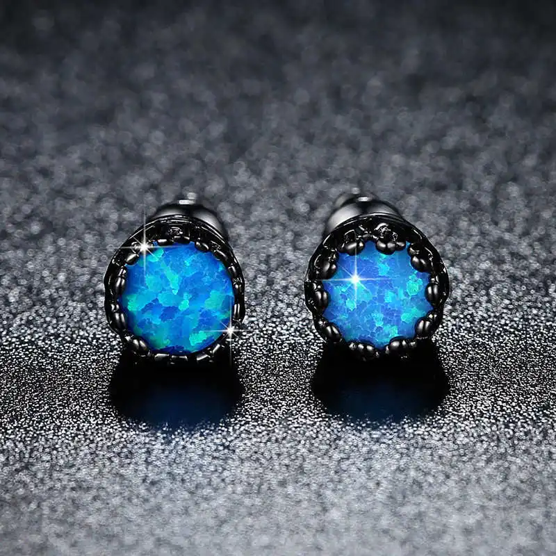 

HPXmas 6MM Small Crown Round Zircon Blue Green White Round Stud Earrings Womene Jewelry Gift
