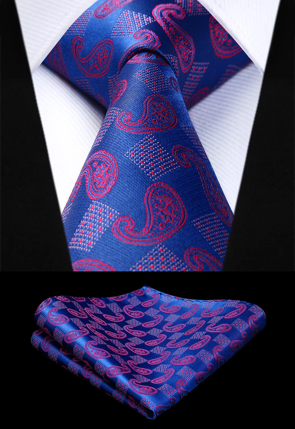  Party Wedding Classic Fashion Pocket Square Tie New Paisley Floral Blue Red Mens Tie Woven Silk Nec