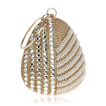 

Pearl Imitation Women Evening Clutch Bag One Side Rhinestones Beaded Handmade Style Chain Shoulder Party Evening Bag YM1213