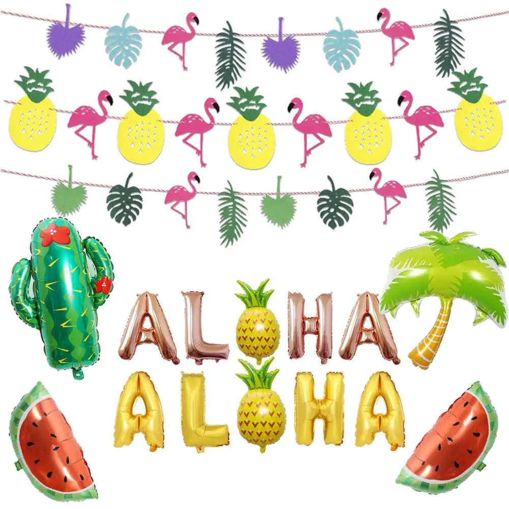 

Taoup Aloha Pineapple Coconut Tree Cactus Balloons Foil Happy Birthday Balloon Letters Ballons Accessories Summer Hawaiian Party