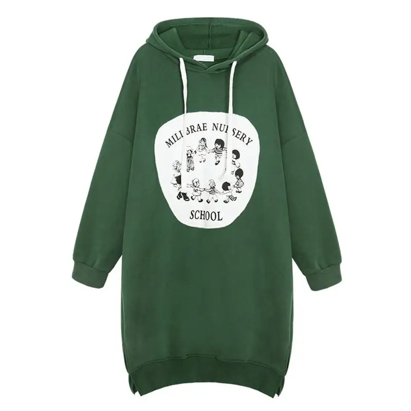 

Winter Long Sweatshirts Dress Women Velvet Sweatshirt Hoodie Pullover Printed Letters Printed letter Oversized Loose Outwear