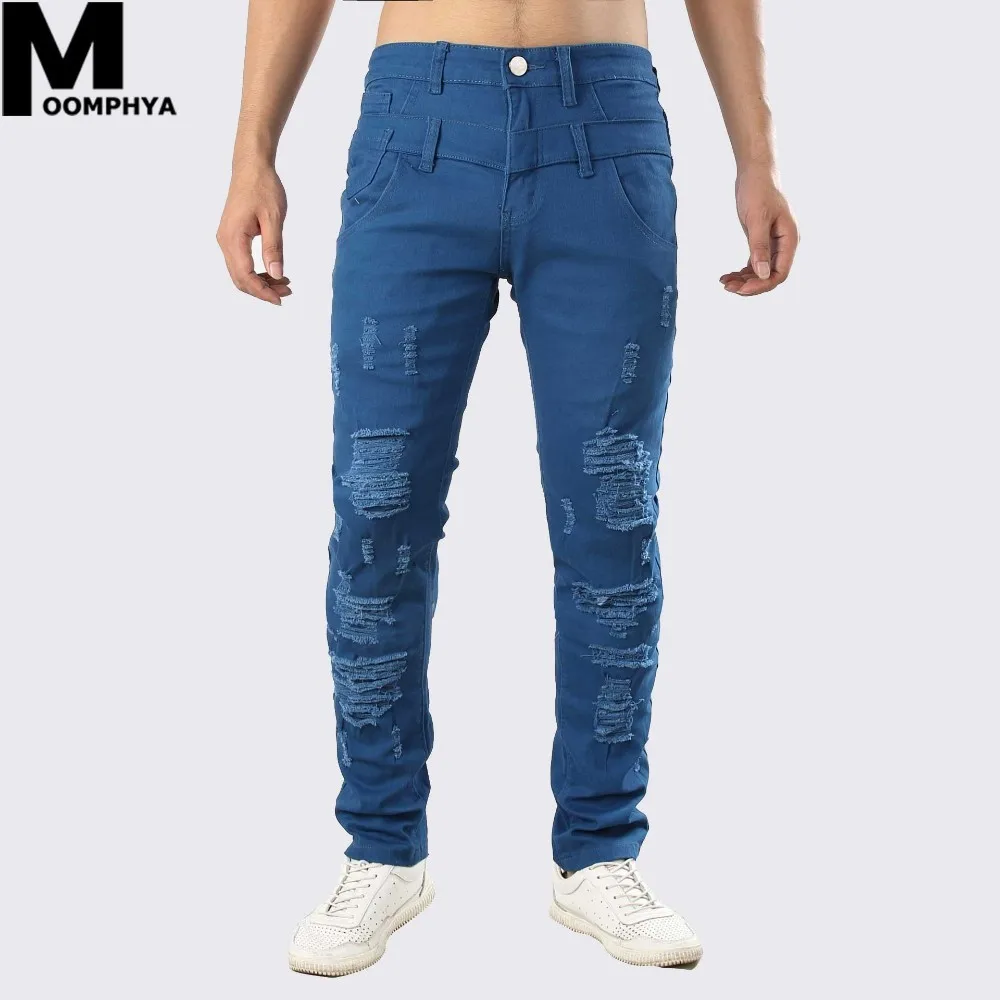 Moomphya/2019 новая рваная уличная одежда рваные с дырками, зауженные джинсы мужские хип-хоп Прямые мужские джинсы байкерские джинсы homme Большие