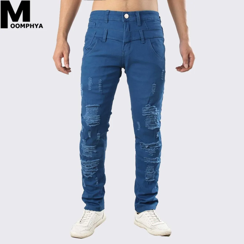 

Moomphya 2019 New Streetwear Distressed ripped holes skinny jeans men Hip hop straight men jeans Biker jean homme Plus size