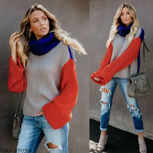 

Women Spring Baggy Tops Chunky Knitted Sweater Jumper Pullover Coats Knitwear Collar Loose Sleeves Casual Knit Sweater