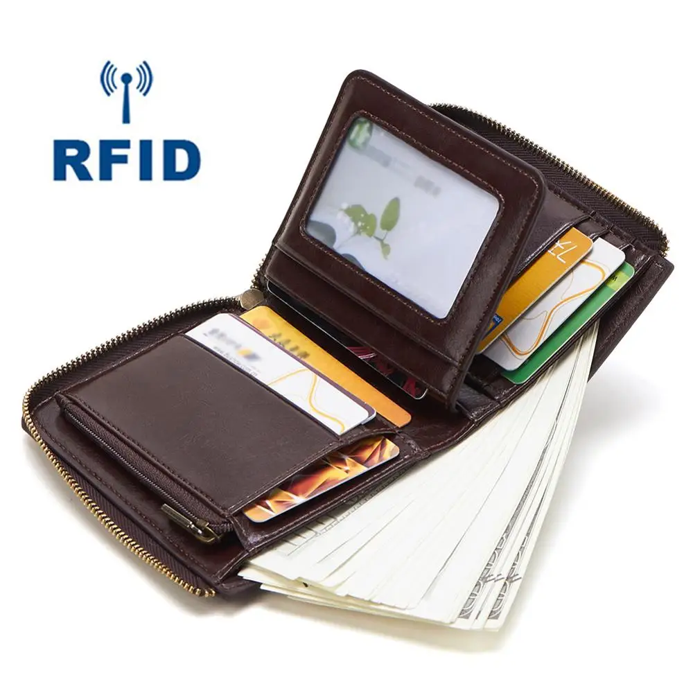 

Genuine Leather Men Wallet Card Holder Man Luxury Short Wallet Purse Coin Purse Female Zipper Casual Standard Wallets