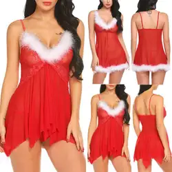 Женское рождественское белье Babydoll Halter Christmas Red пижама, одежда для сна корсет Сексуальное нижнее белье