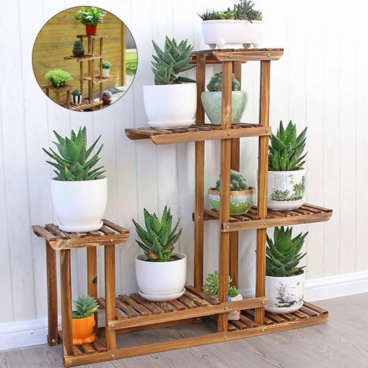 

5 Tier Indoor Outdoor Wooden Plant Flower Shelf Stand Garden FlowerPlanter Rack Nursery Pot Holder Hom Balcony Display Rack