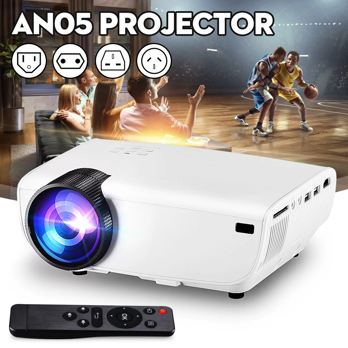 

1080P Home LED Projector Remote Control Keystones Correction 0.8M-3.8M Image Full HD Projector