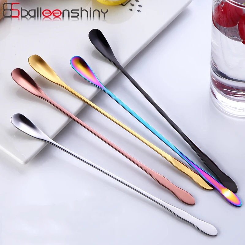 

BalleenShiny Stainless Steel Ice Spoon Exquisite Bottle Gourd Long Handle Dessert Honey Scoop Bar Coffee Stir Tableware Gifts